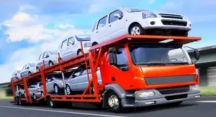 White cars on a red carrier