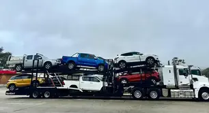 Interstate car transport on a car carrier